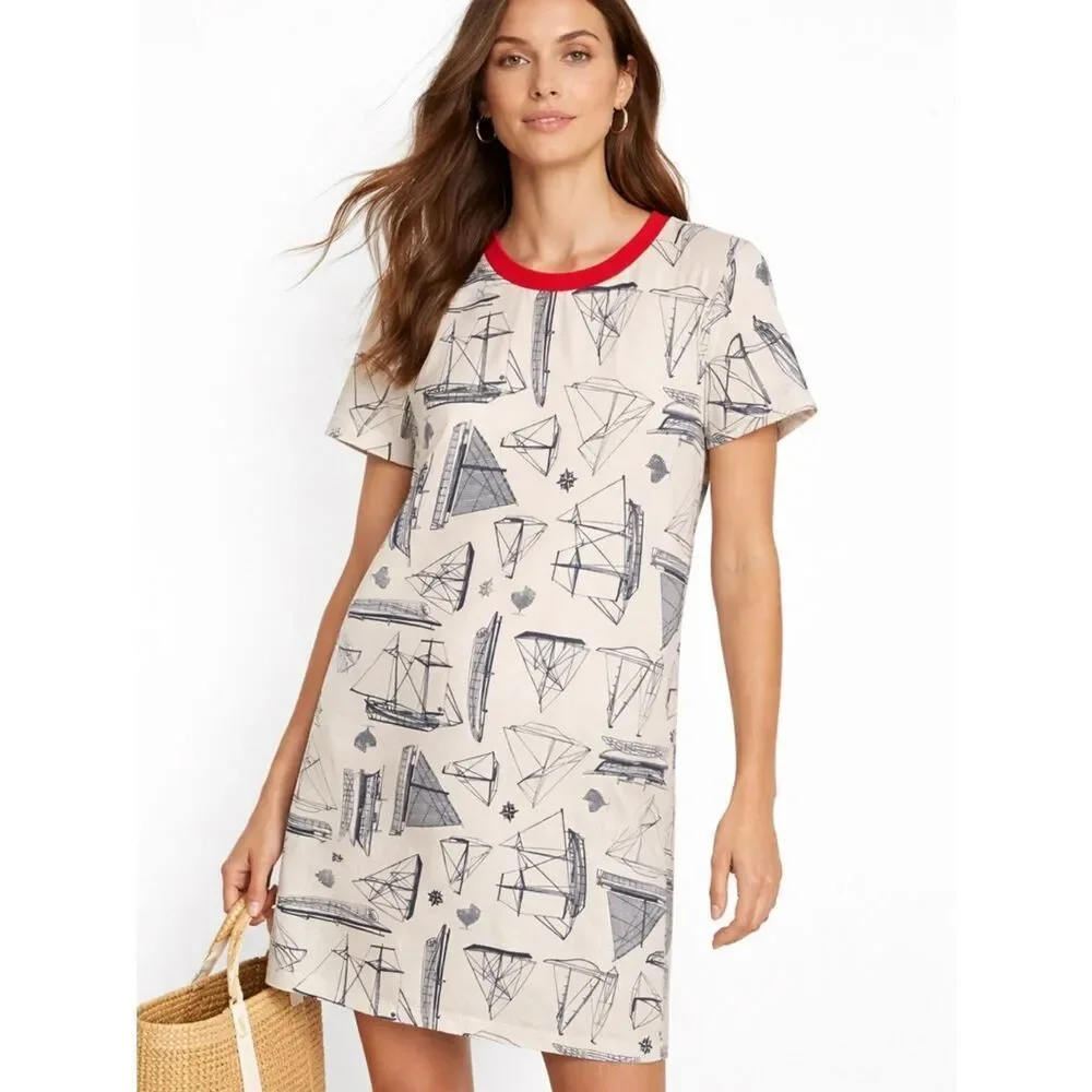 Tory Burch Nautical Sailboat Print Pima Cotton T Shirt Dress Sz S